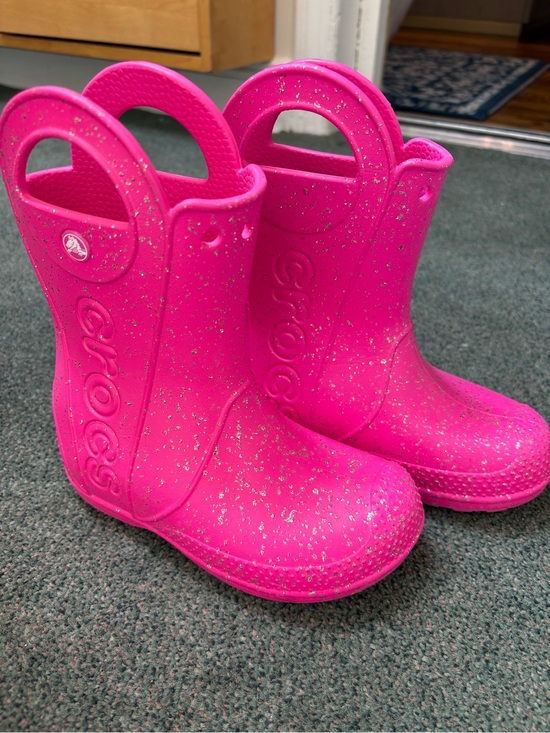 CROCS Other - CROCS Kids Hot Pink Glitter Handle Rain Boots
